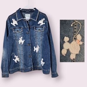 Quacker Factory Poodle Applique Jean Jacket Womens Size Large #1217
